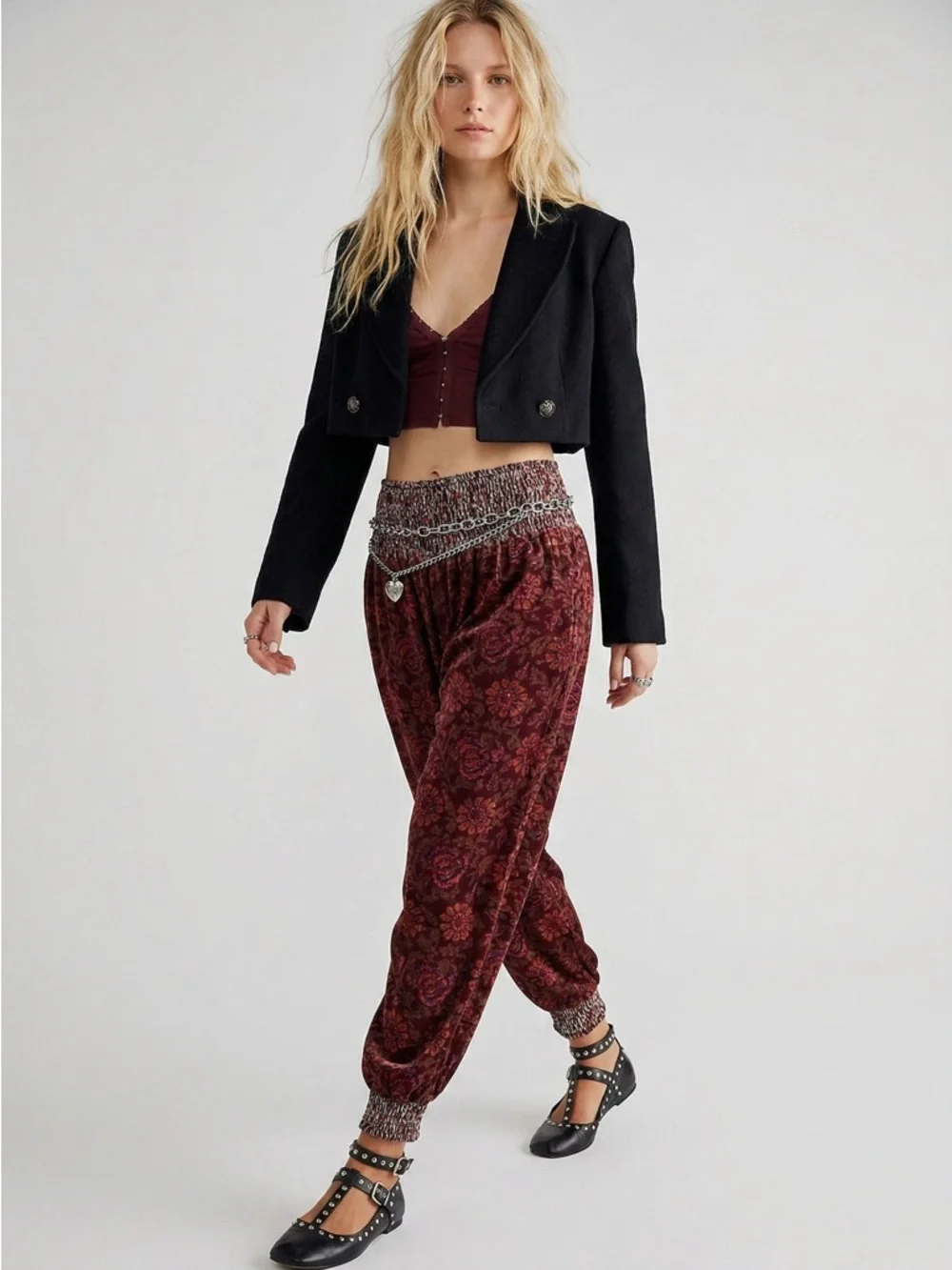 Free People FP One Marla Velvet Harem Gypsy Pants Plum Size Large NEW Bohemian